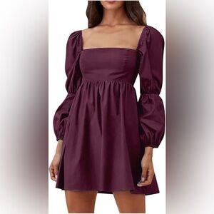 Square neck bell sleeve purple dress